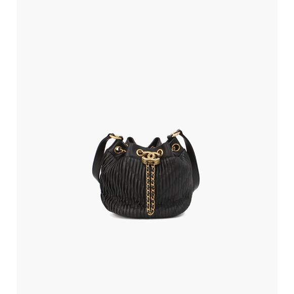 CHANEL Black Drawstring Bucket Bag A-A28485 - Picture 1 of 11